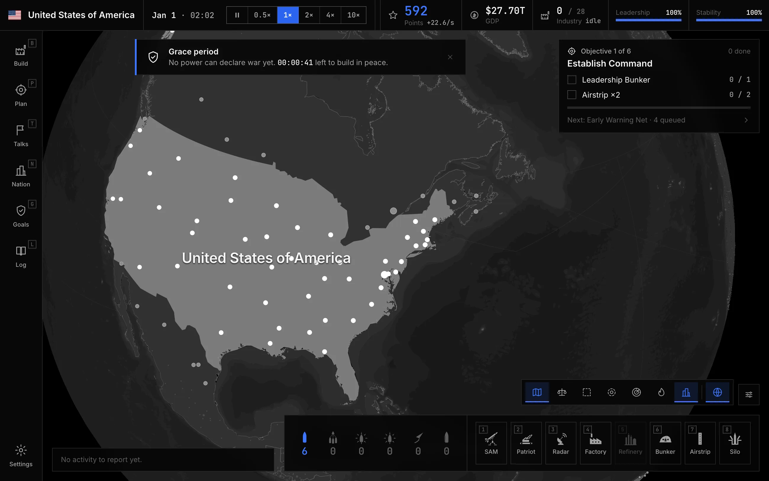 DomeBreak command map of North America on the 3D globe